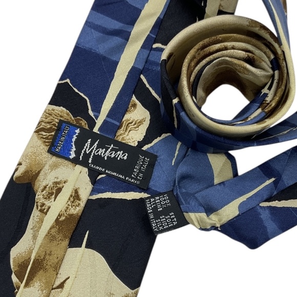 CLAUSE MONTANA Blue/Beige Art Silk LUXURY Tie ITALY - Picture 3 of 4